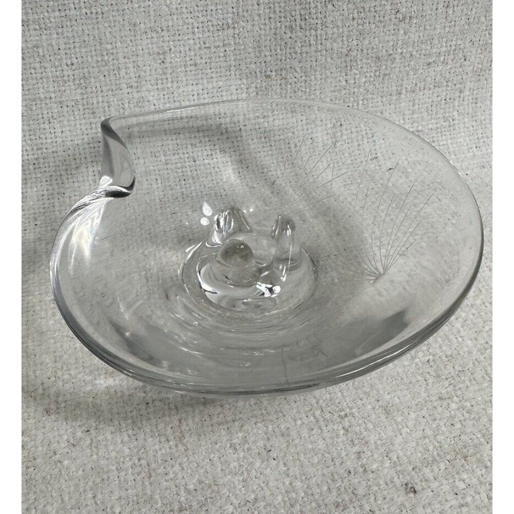 Vintage Etched Contoured Glass Candle Holder 6” Wide - Picture 2 of 4